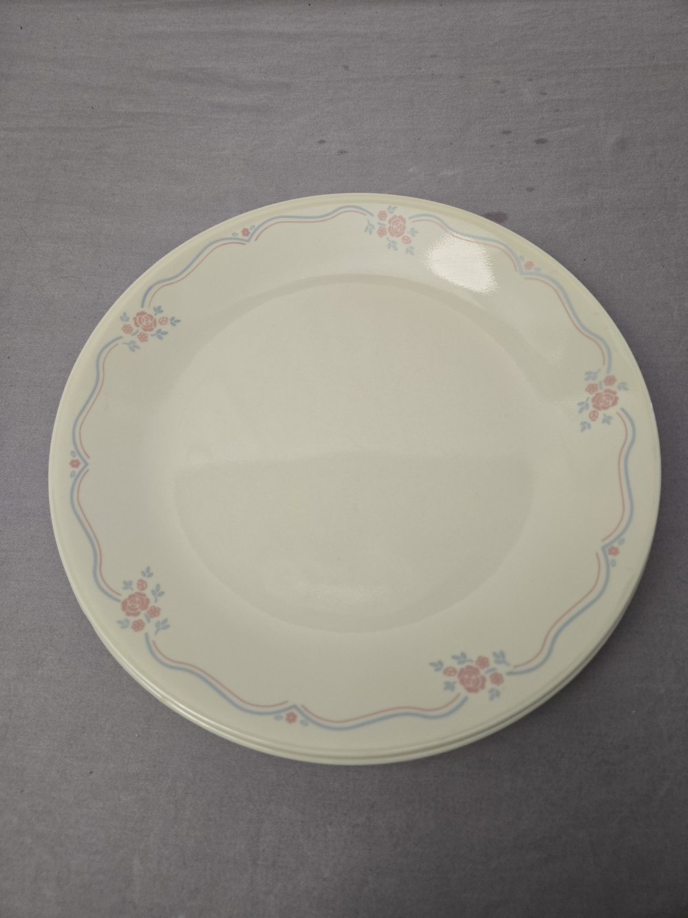 Corelle Cream Dinner Plate with Pink Floral & Blue Trim